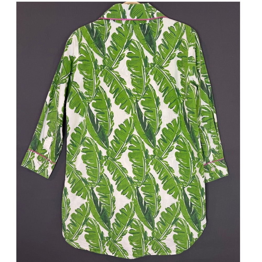 Jayes Studio Banana Leaf Print Sleep Shirt Green White Pink Piping XXS 00-0 - Picture 2 of 8
